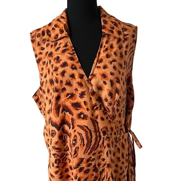 Street Fashion Women Leopard Print Wrap Dress 2X Sleeveless Belted Animal Print - Picture 3 of 8